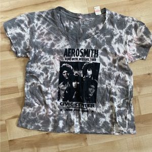 Victoria's Secret PINK Knit AEROSMITH Top Band Tie Dye T-Shirt Black  XS